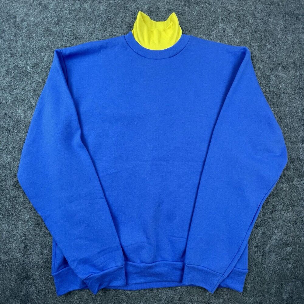 American Apparel Sweatshirt Mens Large Blue Yellow Turtleneck Preppy Classic